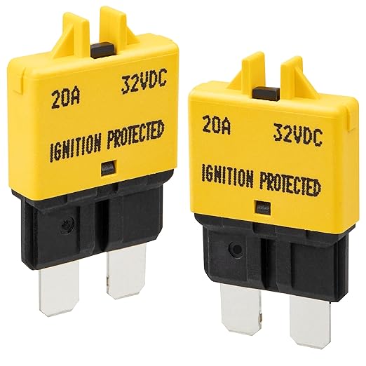 NuIth Manual Reset Mini Fuse Circuit Breakers 20A, E39 Low Profile ATO/ATC Circuit Breaker Blade Fuse 12V-32V DC 20A Re-settable Standard Blade Fuses for Car Truck RV Marine (2PCS-20A)