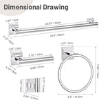 5 Pieces Bathroom Hardware Set Polished Chrome Towel Bar Set Includes 23.6” Towel Bar, Towel Ring Holder, Toilet Paper Holder and Two Towel Hooks, Bathroom Accessories Set SUS304 Wall Mounted