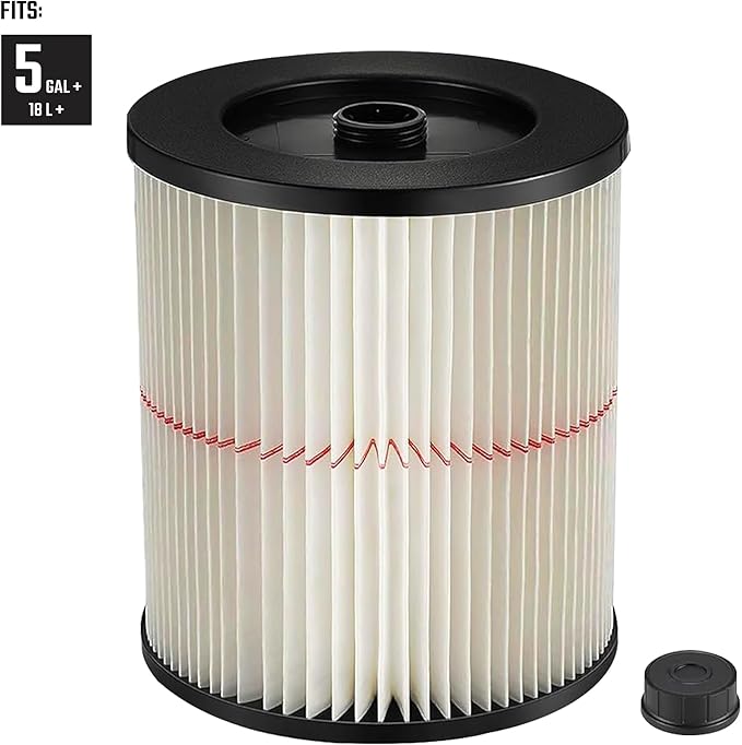 2 Pack 17816 9-17816 Red Stripe Vacuum Cartridge Filter Compatible Wet/Dry Vacuum Models 5, 6, 8, 12, and 16 32 Gal. Vacuums produced since 1988 8.5 Inches- White/Red