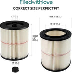 2 Pack 17816 9-17816 Red Stripe Vacuum Cartridge Filter Compatible Wet/Dry Vacuum Models 5, 6, 8, 12, and 16 32 Gal. Vacuums produced since 1988 8.5 Inches- White/Red