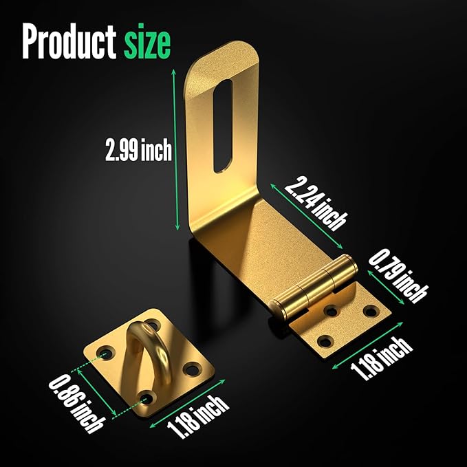 Door Lock Hasp Latch, 90 Degree Solid Iron Safety Packlock Clasp Hasp Lock Latch, Extra Thick Gate Lock Hasp with Screws Brushed Finish (2.24 inch)