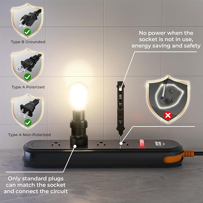 Outdoor Power Strip Weatherproof, 7-in-1 Surge Protector with 4 Wide Outlets 2USB A and 1USB C,1875W/15A, 10FT Flat Plug Multi-Plug Outdoor Extension Cord for Indoor Outdoor, UL FCC Listed