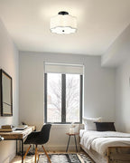 Semi Flush Mount Ceiling Lights, 3-Light 13" Ceiling Light Fixtures with Fabric Shade in Flower Shape, Matte Black Drum Lighting for Nursery Hallway Bedroom Kitchen, AD-22007-3SF-BK