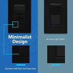 LIDER Black Minimalist Decorator Switch, Frameless Light Switch, On/Off Rocker Switch, Single Pole, Residential Grade, 3 Wire,15A 120-277VAC