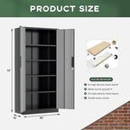 Greenvelly Metal Garage Storage Cabinet, 72" Black Gray Tool Steel Locking Cabinet with Doors and 4 Shelves, Tall Cabinets for Garage Storage Systems Lockable File Cabinet for Home Office,Garage