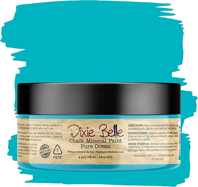Dixie Belle Paint Company Chalk Finish Furniture Paint - Pure Ocean (4oz) - Matte Bright Teal Chic Chalk Mineral DIY Furniture Paint
