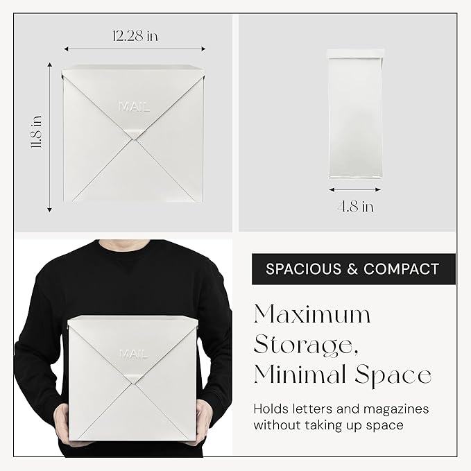 NACH Chicago White Extra Large Mailbox, Rust Resistant Large Mailboxes for Outside Wall Mount, Large Metal Mailbox, Wall Mount Mailbox, Extra Large Capacity Mailbox, 12 x 12 x 4.8 inches, MB-6301WT