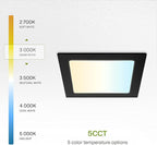 ASD 6 Pack LED Square Recessed Lighting 6 Inch, 5 CCT 2700K-5000K CRI90+, 15W 60W Eqv, Ultra Thin Dimmable Ceiling Lights with J Box, Canless Wafer Downlight, Slim Panel Light, UL Energy Star, Black