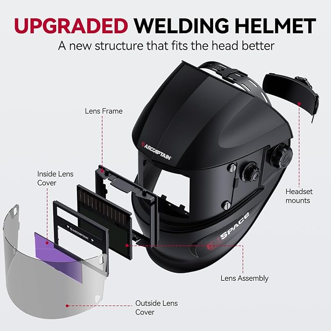 ARCCAPTAIN True Color Auto Darkening Welding Helmet with Upgraded Arc Sensor, 1/1/1/1 Top Optical Clarity Solar Power Welding Hood, 1/25000s Response Time, 4/9-13 for TIG MIG ARC Welding Mask