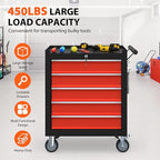 5-Drawer Rolling Tool Chest, Tool Box with 4 Wheels and Drawers, High Capacity Detachable Mobile Tool Storage Cabinet for Garage, Workshop, Mechanics and Repair Room (Black&Red)