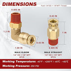 1/4” Quick Push to Connect Fittings Brass Male Straight and Elbow Combination DOT Approved 1/4" Tube OD x 1/8" NPT Thread Air Brake Line Adapter Air Suspension Kit Air Hose Repair Kit 14pcs