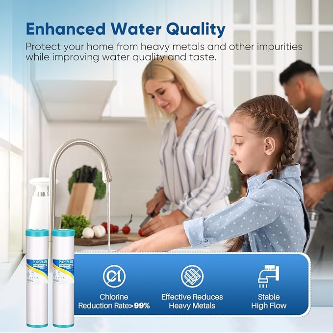 PUREPLUS 5 Micron 20" x 4.5" Whole House KDF/GAC Water Filter, Heavy Metal Removal Replacement Water Filter, RFN20BB-CKDF, 1PACK
