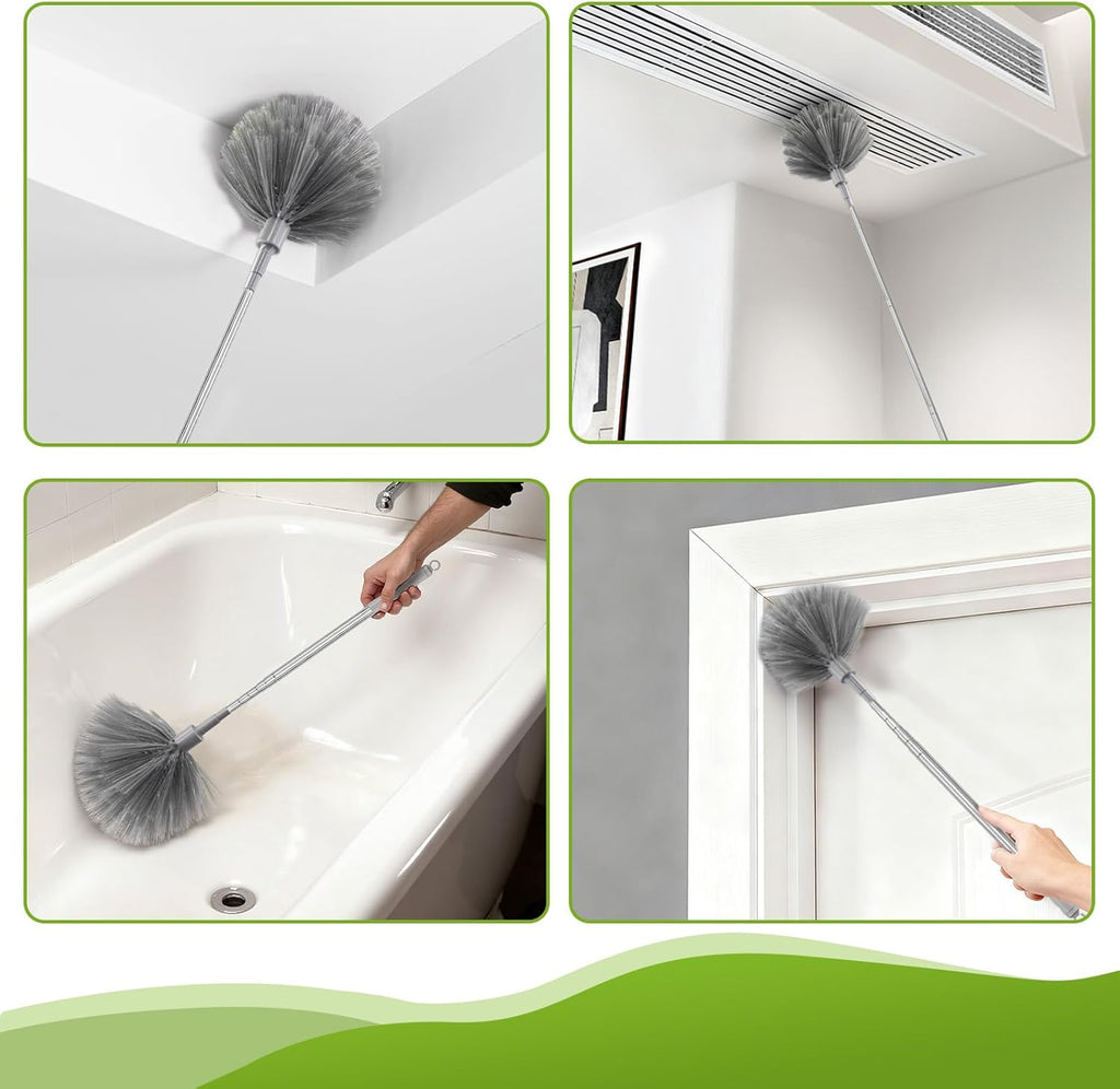 100-inch Duster with Extension Pole, 8-in-1 Cobweb Duster Kit Includes Chenille Head & Retractable Gap Cleaner, Spider Web Brush for High Ceiling, Fan, Car, and Home Cleaning