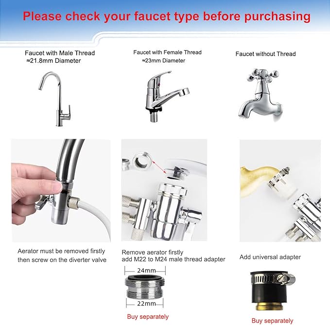 Faucet Diverter Valve with Aerator M22 Female Thread,Faucet Adapter for 3/8" RO Tubing,Faucet Connector for Water Diversion for Countertop water Filter (Fits Two Way 3/8" OD Tubing)