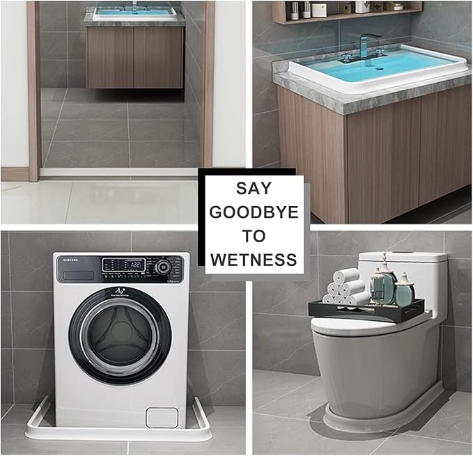 Silicone Wet Room Bathroom Floor Seal Screen Door Seal Strip Shower Dam Prevents Overflow of Water | Waterproof Self-Adhesive and Bendable Waterproof Strip for Wet and Dry Separation (White-59 inch)