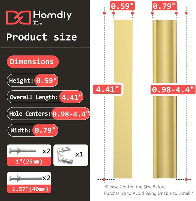 homdiy 5 Pack Adjustable Brushed Brass Cabinet Pulls 1" to 4" (25-102mm) Adjustable Hole Distance Drawer Pulls