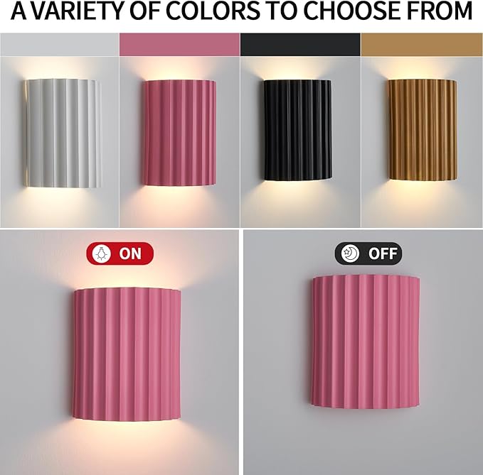 Pink Gypsum Modern LED Wall Sconces Wall Lighting Set of 2, Indoor Hardwired Walls Mount Light Fixtures Up Down Lamp for Hallway Bedroom Living Room Dining Room【Bulbs Included】