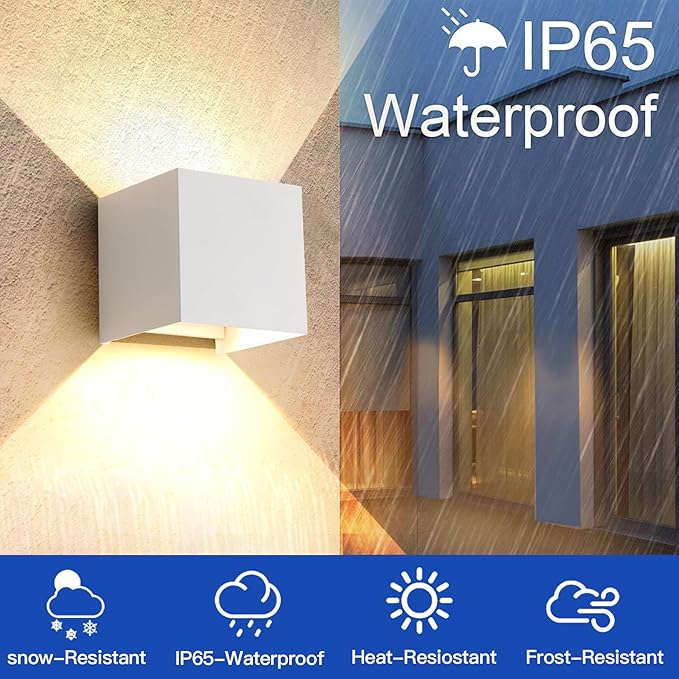 LED 20W Outdoor Wall Lights Exterior/Interior 3 Colors Adjustable Wall Sconce Up and Down Light Porch Lights IP65 Waterproof Exterior Wall Sconce Modern Outdoor Lighting Square Aluminum White