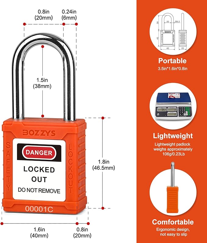 Lockout Tagout Locks with 2 Master Keys｜12-Pack Orange OSHA Loto Lock｜Keyed Different & Laser Coding｜Lock Out Padlock Kits for Machinery & Electrical Panels