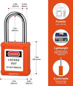 Lockout Tagout Locks 6-Pack｜OSHA Orange Loto Locks Keyed Different｜2 Keys/Lock for Industrial Machinery & Electrical Panels｜Chrome Steel & Laser Coding