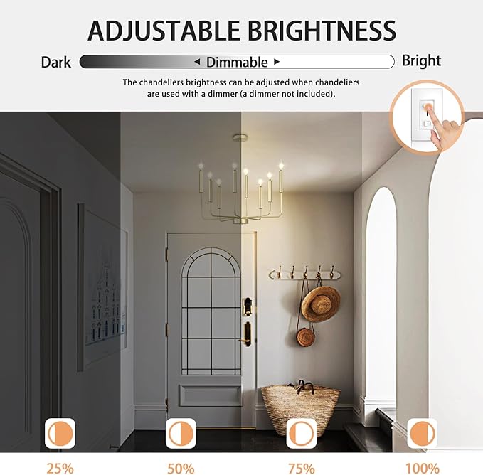 Qamra Modern Farmhouse Gold Chandelier for Dining Room, 8-Light Rustic Candle Chandelier Light Fixture, Industrial Hanging Chandeliers Lighting for Living Room, Kitchen, Staircase, Entryway, Foyer