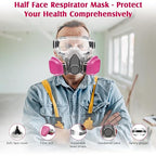 Reusable Respirator Mask with Filters - Chemical Gas Dust Masks w/Goggles for Painting Spraying Sanding Welding Woodworking (60925)