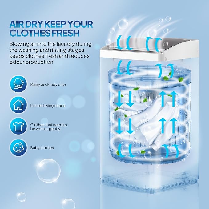 ROVSUN 17.8LBS Portable Washing Machine, Full-Automatic Electric Laundry Machine with Stainless Steel Drum, Compact Washer and Spin Dryer Combo with Drain Pump for Apartment, Dorm, Home, Light Grey