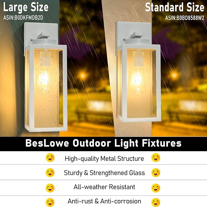 Large Size Outdoor Wall Light Fixtures, Exterior Lighting Fixtures Porch Sconces Wall Mounted, Waterproof White Outdoor Wall Lanterns Lamps, Outside Lights for House Patio Front Door Entryway, 2-Pack