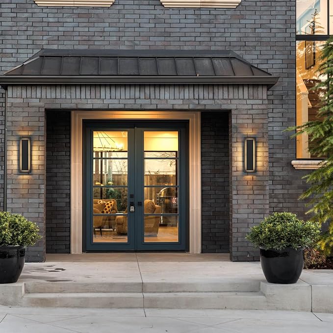 tewei 15.7 Inch Modern Outdoor Wall Sconce, Long Black LED Exterior Lighting Fixtures, Modern Large Outdoor Front Porch Lights Outside Wall Mount Lights for House, Warm White 3000K, 1 Pack