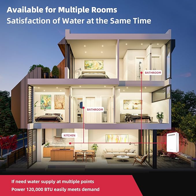 MIZUDO Tankless Water Heater Propane Outdoor Installation Max 5.1 GPM 120,000 BTU CSA Certified Constant Temp High Power On Demand Hot Water Heater for Big Family Whole House, Gen 2