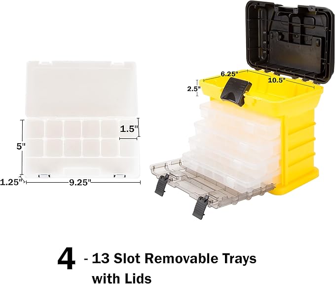 Portable Tool Box - Small Parts Organizer with Drawers and Customizable Compartments for Hardware, Tackle, Beads, or Crafts by Stalwart (Yellow)