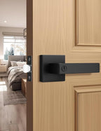 1 Pack Square Privacy Door Levers Locksets in Matte Black Finish, Bed/Bath Door Levers Keyless Interior Handles,Reversible for Left Right Handed Doors