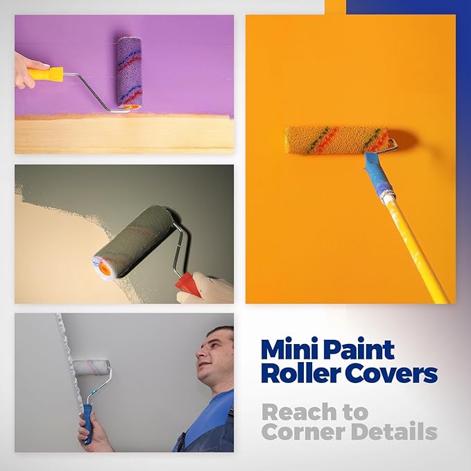 Leumoi 200 Pcs 4 Inch Mini Paint Roller Bulk Small Microfiber Roller Cover 1/2" Nap for Paint Brush for House Painting Supplies DIY Craft Home Wall Repair Tool Kit Set(Red Blue)