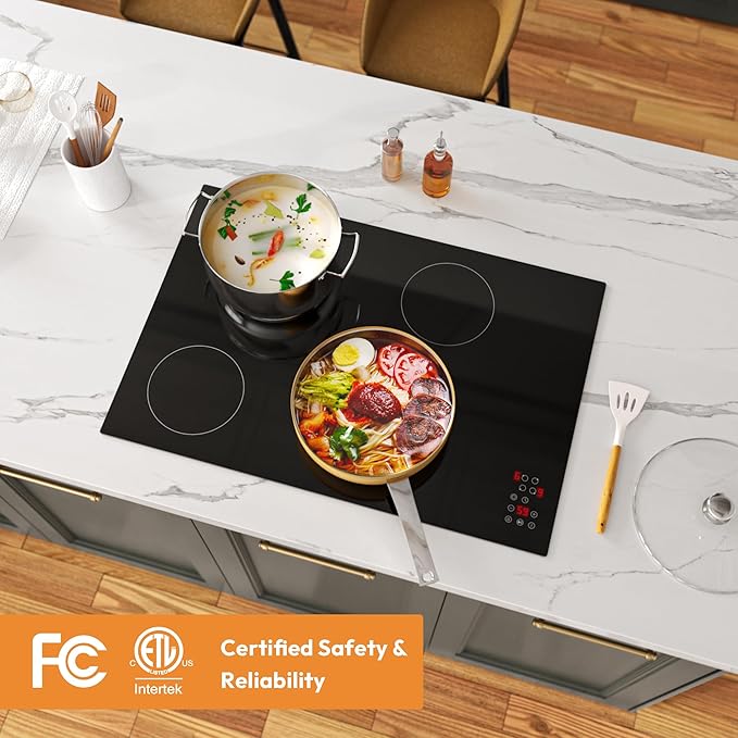 Empava 30 Inch Electric Ceramic Cooktop 4 Radiant Burners with Dual Zone, Touch Controls, Timer, Stop & Go Pause, Child Lock, ETL Certified, Built-in Smooth Glass