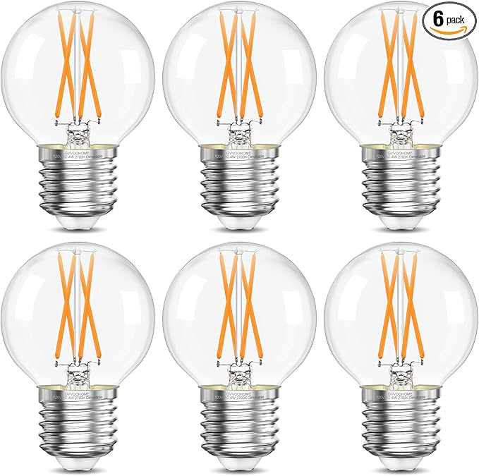 Dimmable G16.5 Light Bulb 2700K Warm White, 4W, 40 watt Equivalent, E26 LED Globe Bulb, Round Edison Bulbs for Ceiling Fan, Chandeliers, 90+CRI 400LM, 6 Pack