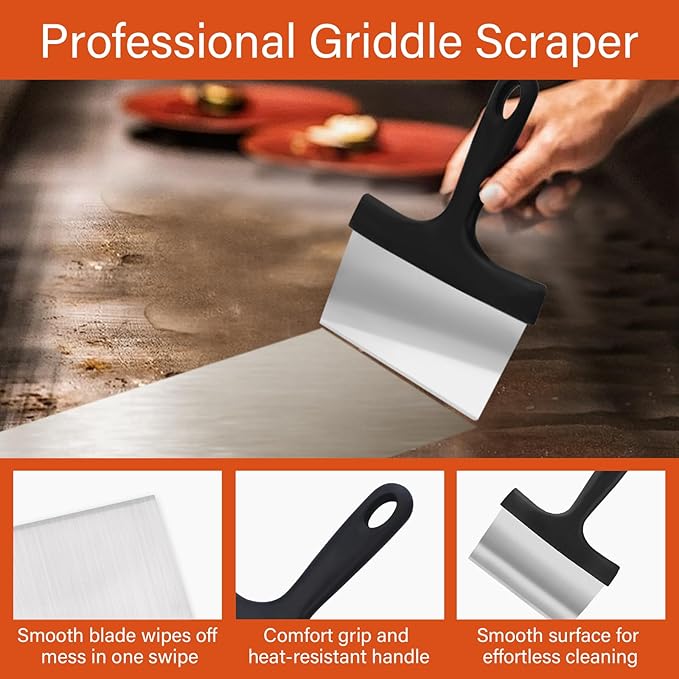 10 Pieces Griddle Cleaning Kit for Blackstone & More - Professional Flat Top Grill Cleaning Kit with Heavy Duty Griddle Scraper, Grill Stones, Scouring Pads & Ergonomic Handles