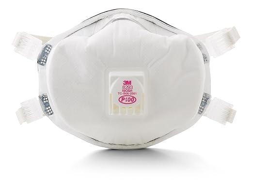 3M Disposable Particulate Cup Respirator 8293 P100 with Cool Flow Exhalation Valve, NIOSH APPROVED, Adjustable Buckle Straps and Noseclip, Face Seal, Individually Packaged