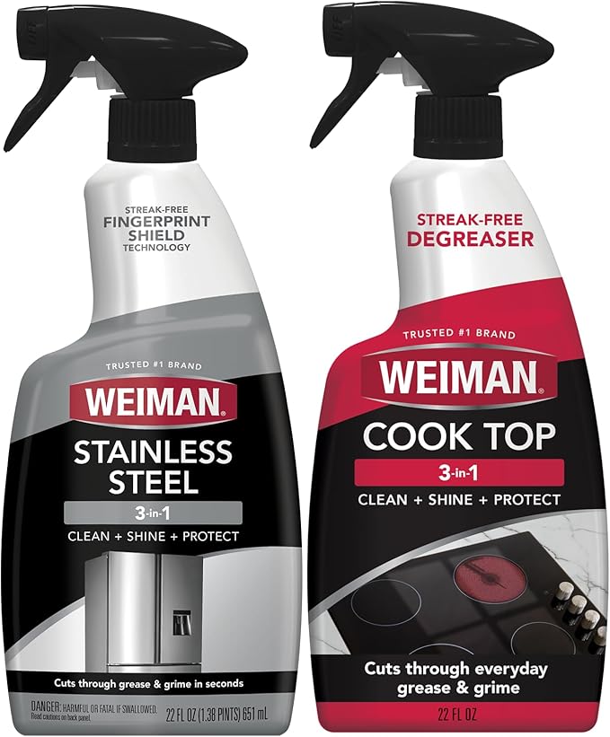 Weiman Disinfecting Stovetop Cleaner & Stainless Steel Cleaner - 22 Ounce - Daily Appliance Kitchen Cleaning Kit