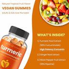 Turmeric Gummies for Adults & Kids with Ginger & Black Pepper Extract | 95% Curcuminoids | Vegan Natural Curcumin Joint Support Supplement | Tumeric Gummy Supplements