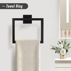 YACVCL Black Towel Bar Set 5-Piece Bathroom Hardware Accessories Set,SUS304 Stainless Steel Towel Rack Set,23.6 Inch Towel Bar,Toilet Paper Holder,Towel Ring and Towel Hooks,Wall Mounted