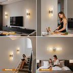 Bathroom Light Fixtures 2-Light, Modern Vanity Light for Bathroom, Wall Sconce, Bath Light with Glass Rods Shades for Mirror Bedroom Hallway (Brushed Nickel)