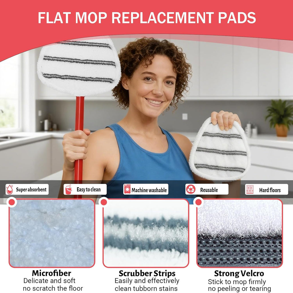 Triangule Flat Mop Replacement Pads, Spin Mop Pad Replacement, 10 Pack Mop Refill Pads, 1 Mop Base and 1 Scraper for Cleaning Floor, Wall, Ceiling, Easy to Replace