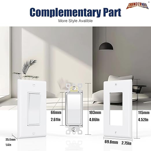 ThunderWay Single Pole Decorator Wall Light Switch with Wall Plate, 15A 120V/277V, On/Off Paddle Switch, Residential Grade - UL Listed, White (10)