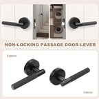 6 Pack Black Lever Door Handle, Passage Interior Door Lever for Closet and Hall, Reversible Knurled Handle Without Lock