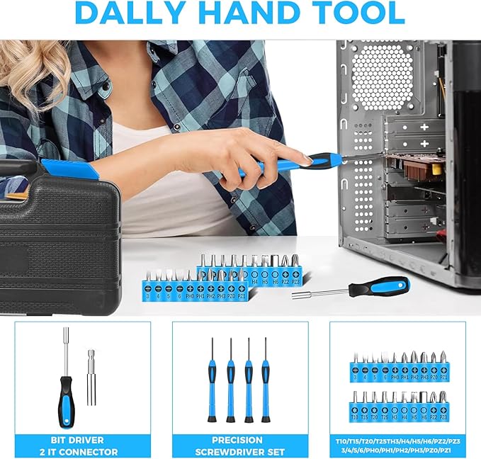 39 Piece Basic Home Tool Set Household Tool Set General Repair Small Hand Tool Kit in Toolbox Storage Case for Home Garage Office College Dormitory Use, Blue