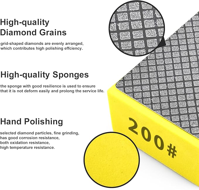 1pcs Diamond Hand Polishing Pads for Ceramic Tile Glass Grinding,Sanding Blocks Polishing 200#