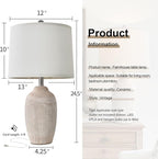 24 inch Vintage Ceramic Table Lamp - Single Farmhouse Rustic Bedside Lamp with Natural Textured Finish, Nightstand Lamps for Living Room, Bedroom, End Table