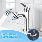 Universal Sink Faucet 1440° Rotatable Faucet Aerator Extension, U Shaped Faucet Extender for Toddlers 2 Modes Adjustable, Flexiflow 1080° Rotating Faucet Extender for Bathroom Sink/Kitchen(Silver)