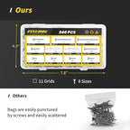 Wood Screws Assortment Kit, FIXLINK 240 PCS High Hardness Flat Head Wood Screws Set, Phillips Drive Assorted Screws, Contain 15PC Anchors and 8 Size (2-1/2”,2”,1-1/2”,1-1/4”,1”,3/4”,5/8”,1/2”), Zinc