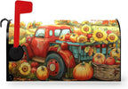 Fall Autumn Pumpkins Mailbox Covers Magnetic Large Size 25.5 X 21 Inch Autumn Harvest Yellow Sunflower Mailbox Wraps Cover Red Truck Thanksgiving Letterbox Cover for Garden Yard Outdoor Decor